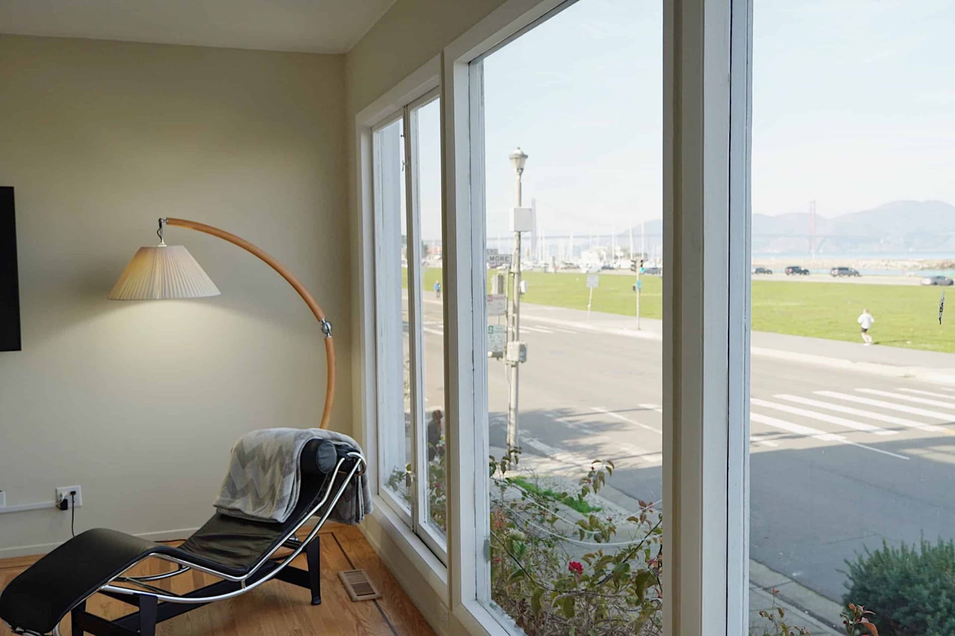 View from the lounge windows across Marina Green to the Golden Gate Bridge
